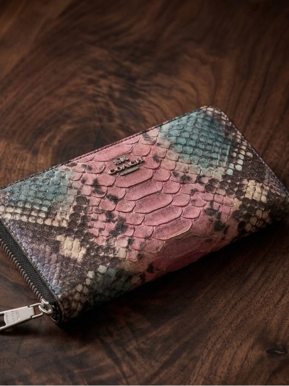 Coach PYTHON Zip Wallet in Pink and Teal